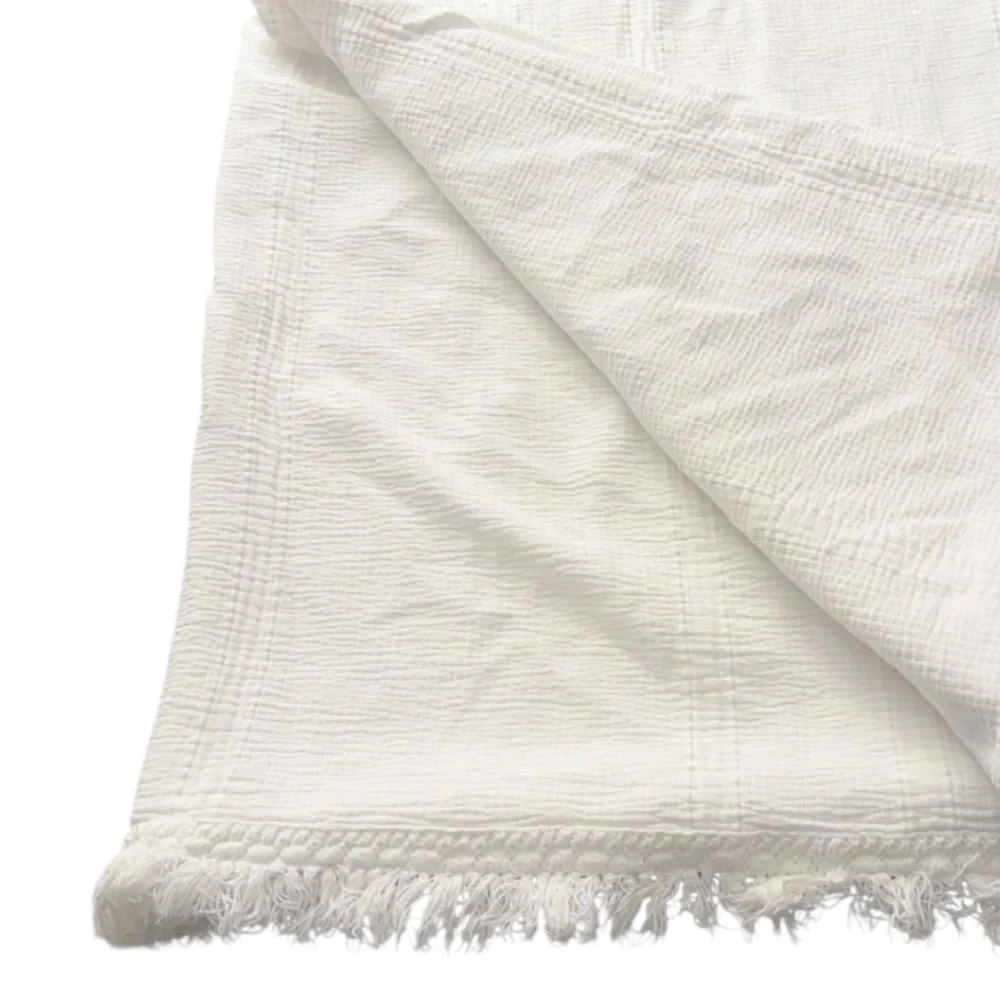 Serena & Lily Maya White Cotton Fringe Queen Coverlet‎ Quilt Throw
